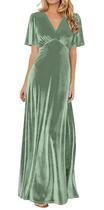 Vestido maxi R.Vivimos Velvet Outono Inverno com decote em V para mulheres Vestido maxi R.Vivimos Velvet Outono Inverno com decote em V para mulheres