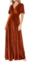 Vestido maxi R.Vivimos Velvet Outono Inverno com decote em V para mulheres Vestido maxi R.Vivimos Velvet Outono Inverno com decote em V para mulheres