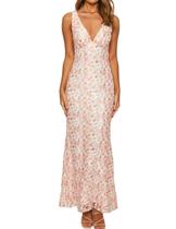 Vestido maxi Realtix elegante de renda floral com decote em V sem encosto