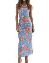 Vestido maxi Realtix Summer com estampa de cetim sem encosto para mulheres