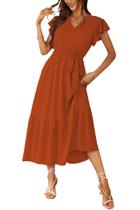 Vestido maxi rojo con volante y cuello en V tipo cruzado PRETTYGARDEN XXL Vestido maxi rojo con volante y cuello en V tipo cruzado PRETTYGARDEN XXL