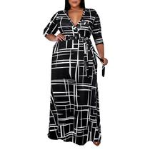 Vestido maxi Runwind plus size floral de manga 3/4 com cinto feminino Vestido maxi Runwind plus size floral de manga 3/4 com cinto feminino