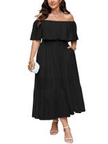 Vestido maxi SCOMCHIC, com fenda de babados, tamanho grande, preto