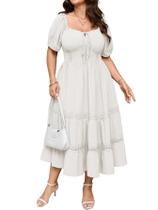 Vestido maxi SCOMCHIC feminino plus size de manga curta branco