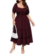 Vestido maxi SCOMCHIC feminino plus size de manga curta cor de vinho