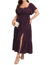 Vestido maxi SCOMCHIC feminino plus size, manga curta, berinjela