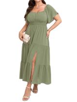 Vestido maxi SCOMCHIC formal de manga curta plus size verde sálvia
