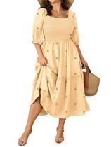 Vestido maxi SCOMCHIC Puff, manga curta, gola quadrada, floral