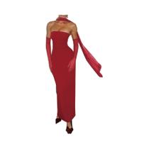 Vestido Maxi Sem Alças Para Mulheres, Elegante Com Luvas De Malha, Moda Bodycon Y2K Para Casamento,