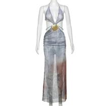 Vestido Maxi Sem Mangas E Costas Descobertas Com Decote Em V Para Mulheres, Estilo Y2K, Estampa Com Vestido Maxi Sem Mangas E Costas Descobertas Com Decote Em V Para Mulheres, Estilo Y2K, Estampa Com