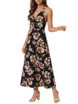 Vestido maxi Seta T com estampa floral, gola alta, sem mangas, para mulheres Vestido maxi Seta T com estampa floral, gola alta, sem mangas, para mulheres