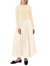 Vestido maxi SHBECYDE com gola de barco, manga comprida e cintura caída, patchwork