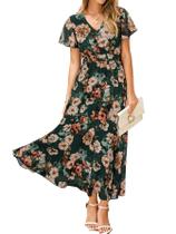 Vestido maxi Simplee Apparel, floral, verde, chiffon para mulheres Vestido maxi Simplee Apparel, floral, verde, chiffon para mulheres