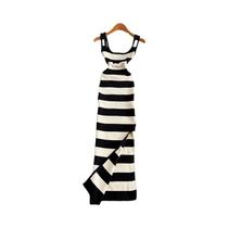 Vestido Maxi Slim Fit Feminino 2024 Com Listras E Fenda Elástica, Casual Para Praia E Verão