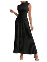 Vestido maxi SOLY HUX sem mangas plissado A Line para mulheres Vestido maxi SOLY HUX sem mangas plissado A Line para mulheres