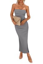 Vestido Maxi Strapless Ajustado Gris para Mujer PRETTYGARDEN XXL