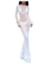 Vestido maxi SweatyRocks Mesh See Through Bodycon White Women Vestido maxi SweatyRocks Mesh See Through Bodycon White Women