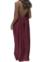 Vestido maxi TFNOSIZE feminino de verão sem encosto com alça espaguete