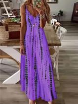 Vestido Maxi Tie Dye Feminino - Decote V, Alças Finas, Casual, Verão e Praia Vestido Maxi Tie Dye Feminino - Decote V, Alças Finas, Casual, Verão e Praia