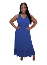 Vestido maxi TOPSRANI Plus Size com decote em V sem mangas azul 1GG