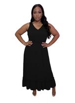 Vestido maxi TOPSRANI Plus Size com decote em V sem mangas, preto 4GG