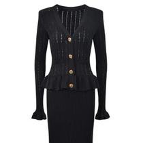 Vestido Maxi Tricotado Elegante Com Decote Em V E Cintura Ajustada Para Mulheres, Vestido Bodycon
