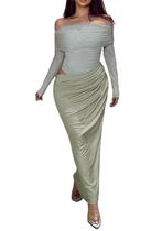 Vestido maxi Unybwonn Off Shoulder, manga comprida, malha verde