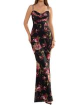 Vestido maxi URYIAO Summer Floral Bodycon Wedding Guest Preto Vestido maxi URYIAO Summer Floral Bodycon Wedding Guest Preto