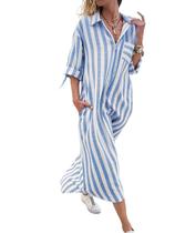 Vestido maxi utcoco casual listrado com zíper 1/4 azul