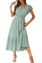 Vestido Maxi Verde con Cuello en V y Lazo - PRETTYGARDEN, Talla S Vestido Maxi Verde con Cuello en V y Lazo - PRETTYGARDEN, Talla S