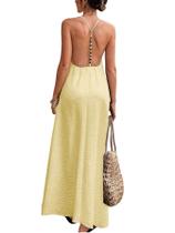 Vestido maxi Verdusa de linho sem encosto com decote em V para mulheres amarelo pálido