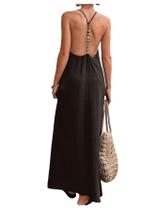 Vestido maxi Verdusa de linho sem encosto com decote em V para mulheres Vestido maxi Verdusa de linho sem encosto com decote em V para mulheres