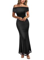 Vestido maxi VFSHOW 2026 Off Shoulder Wedding Guest preto