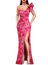 Vestido maxi VFSHOW com babado de um ombro sexy com decote em V para mulheres Vestido maxi VFSHOW com babado de um ombro sexy com decote em V para mulheres