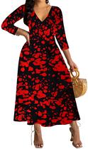 Vestido maxi VisiChenUp Sexy Preto Vermelho com decote em V de manga comprida Vestido maxi VisiChenUp Sexy Preto Vermelho com decote em V de manga comprida