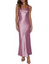 Vestido maxi VUBIYA, seda, cetim, decote em V, sem encosto para mulheres Vestido maxi VUBIYA, seda, cetim, decote em V, sem encosto para mulheres