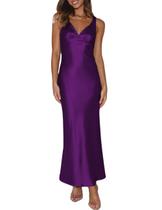 Vestido maxi VUBIYA, seda, cetim, decote em V, sem encosto, roxo, feminino Vestido maxi VUBIYA, seda, cetim, decote em V, sem encosto, roxo, feminino