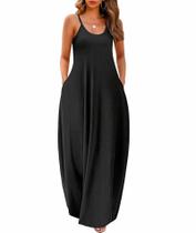 Vestido maxi Wolddress feminino 2025 casual sem mangas preto 3X