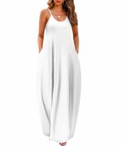 Vestido maxi Wolddress sem mangas, solto, liso, branco, plus size