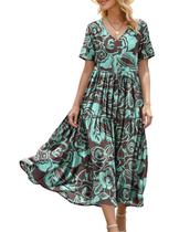 Vestido maxi YESNO feminino floral de verão com decote em V com bolsos