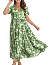Vestido maxi YESNO feminino floral de verão com decote em V com bolsos