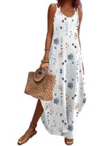 Vestido maxi Zeagoo feminino de verão com decote em V sem mangas M branco Vestido maxi Zeagoo feminino de verão com decote em V sem mangas M branco