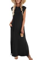 Vestido maxi Zeagoo sem mangas Sun Beach Split com bolsos
