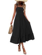 Vestido maxi Zeagoo Summer 2025 com alça espaguete com bolsos Vestido maxi Zeagoo Summer 2025 com alça espaguete com bolsos