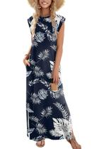 Vestido maxi Zeagoo Summer para mulheres com bolsos preto floral M