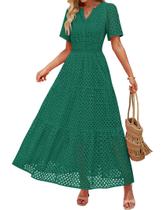 Vestido maxi ZESICA 2025 de verão de manga curta com decote em V para mulheres