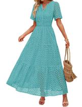 Vestido maxi ZESICA 2025 de verão de manga curta com decote em V para mulheres