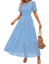 Vestido maxi ZESICA 2025 de verão de manga curta com decote em V para mulheres