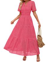 Vestido maxi ZESICA 2025 de verão de manga curta com decote em V para mulheres Vestido maxi ZESICA 2025 de verão de manga curta com decote em V para mulheres