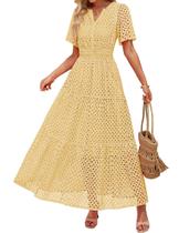 Vestido maxi ZESICA 2025 de verão de manga curta com decote em V para mulheres